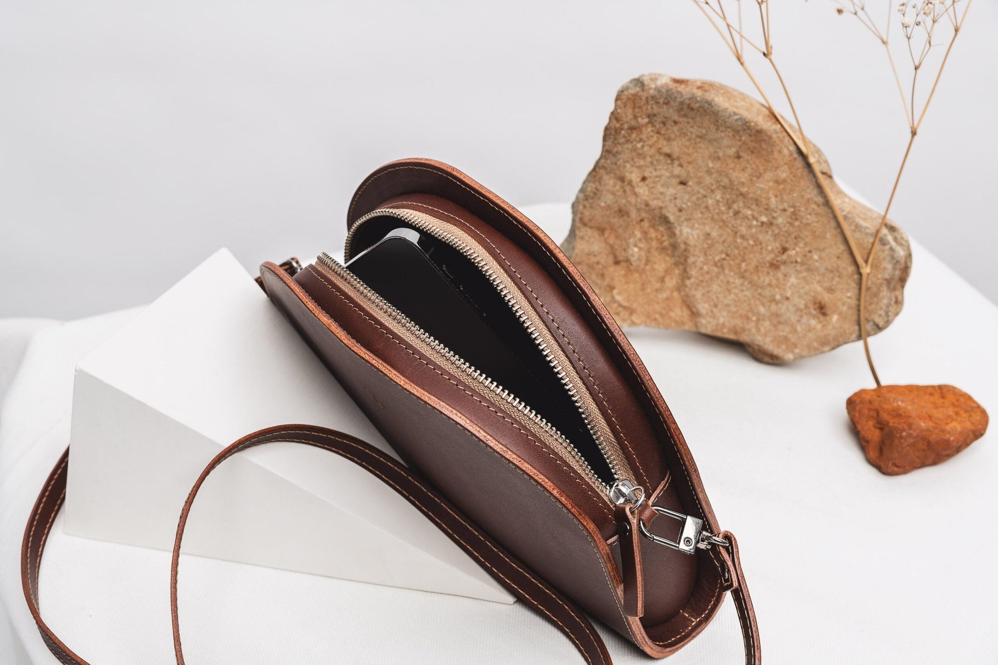 Half Moon Leather Clutch – Chic &amp; Versatile Crescent Bag by Craftory at brixbailey.com