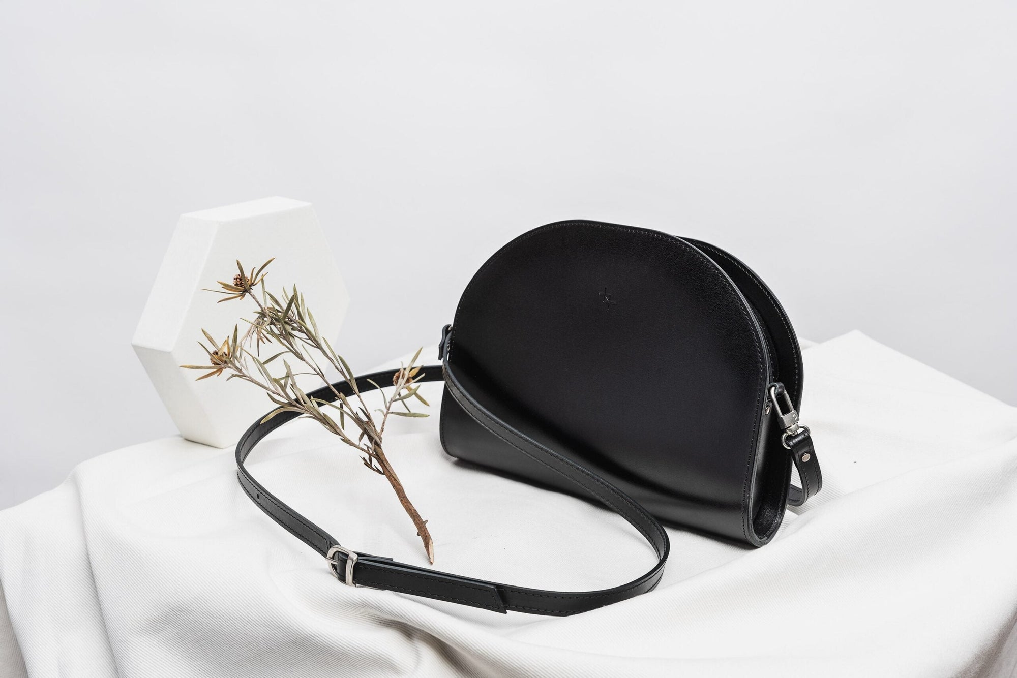 Black Leather Half Moon Handbag