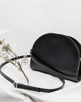 Black Leather Half Moon Handbag