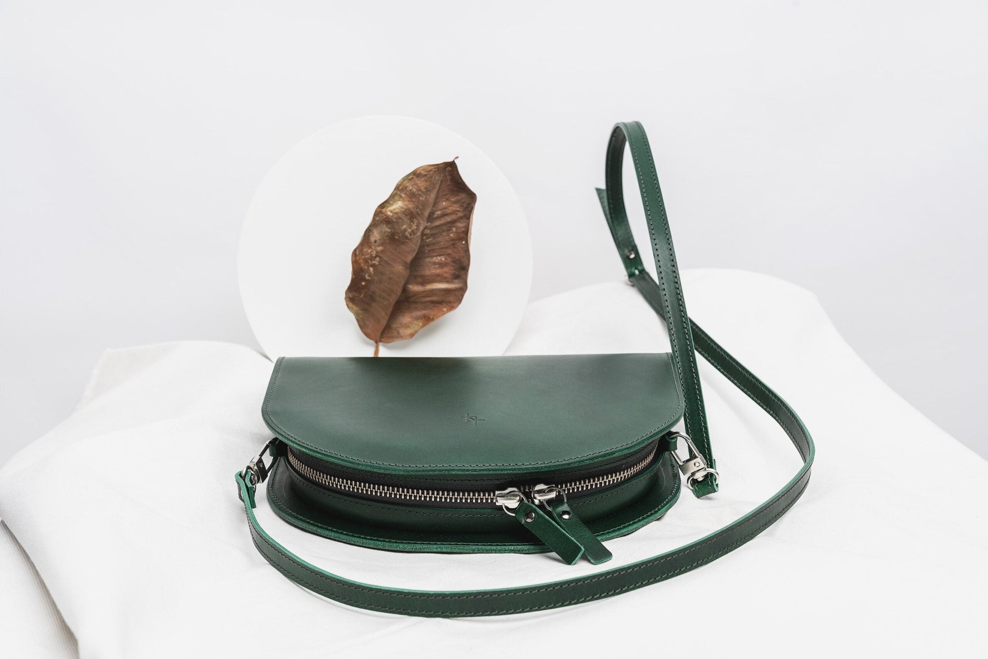 Leather Half Moon Handbag Moss