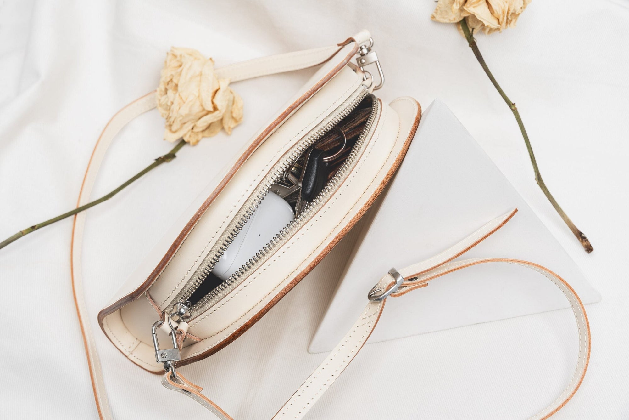 Leather Half Moon Handbag Cookie