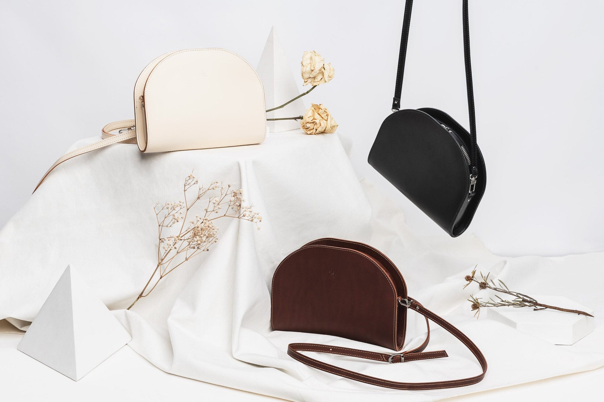 Black Leather Half Moon Handbag