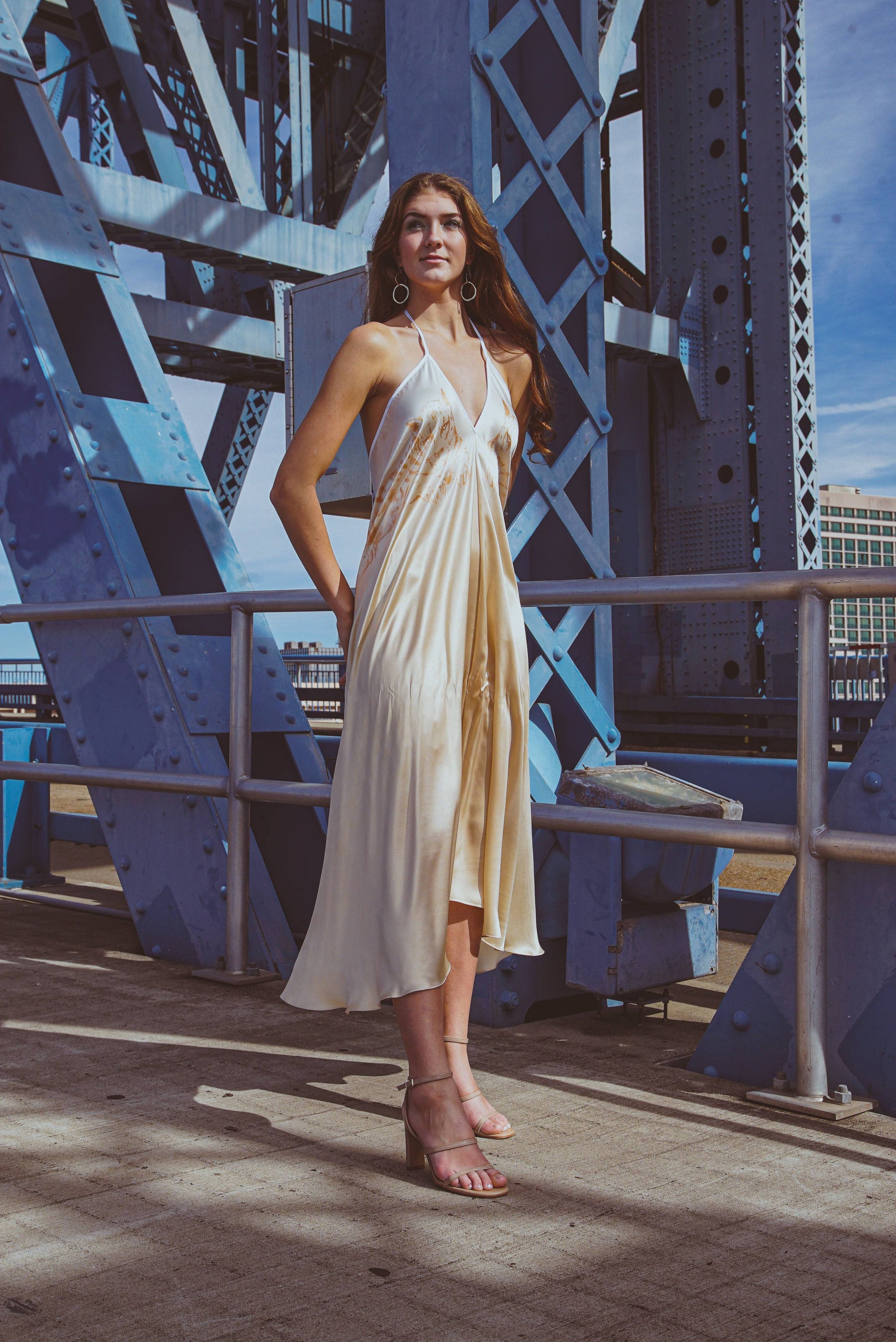 Silk Halter Dress in Dueling Jaguars
