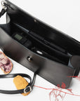 Black Leather Baguette Bag with Two Straps