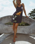 Vela Silk Slip Dress in Black Jungle Butterfly