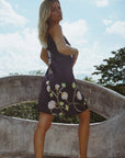 Vela Silk Slip Dress in Black Jungle Butterfly