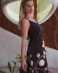 Vela Silk Slip Dress in Black Jungle Butterfly