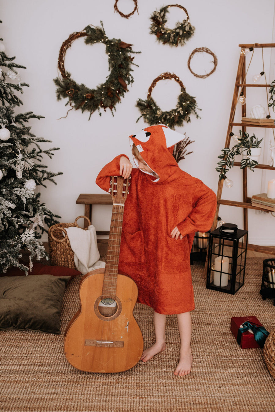 Toddler Bamboo Terry Hooded Poncho with Pockets