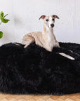 Oval Natural Sheepskin Pet Bed - Black