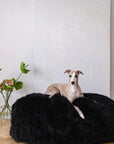 Oval Natural Sheepskin Pet Bed - Black