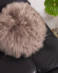 Round Natural Sheepskin Pillow - Greige