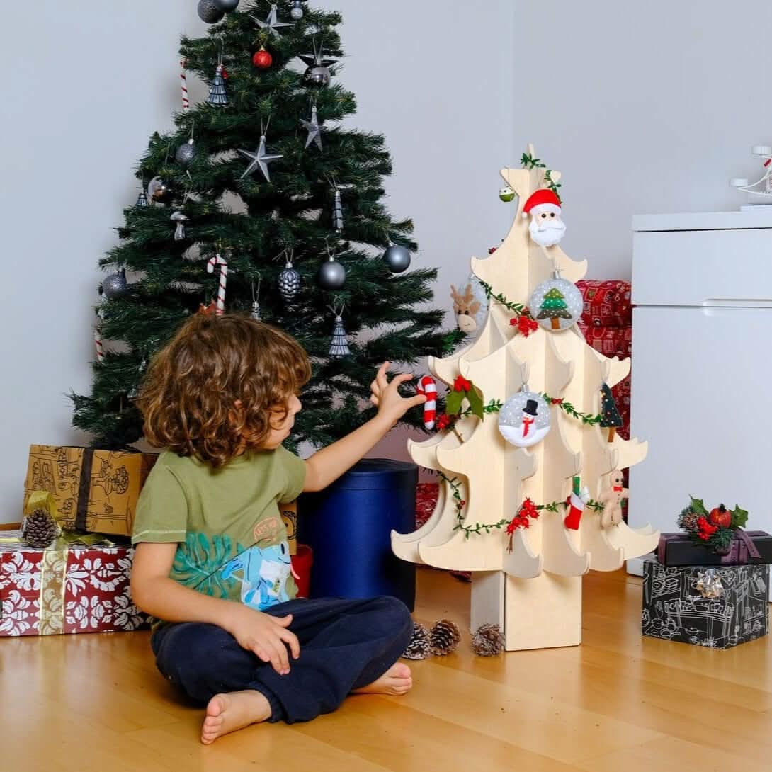 Montessori Wooden Christmas Tree &amp; Felt Ornaments Set-2