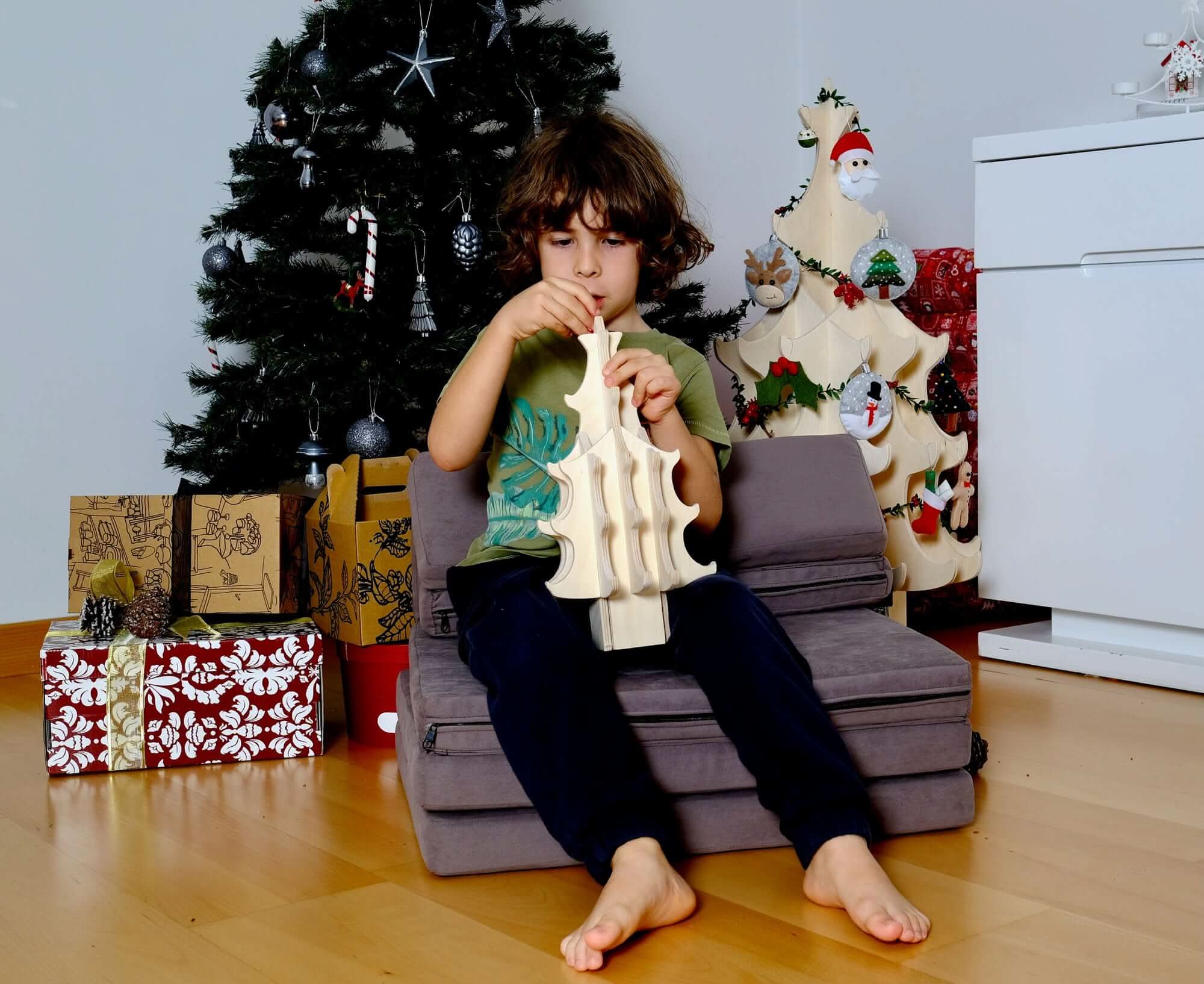 Wooden Small Christmas Tree &amp; Felt Ornaments Set-2