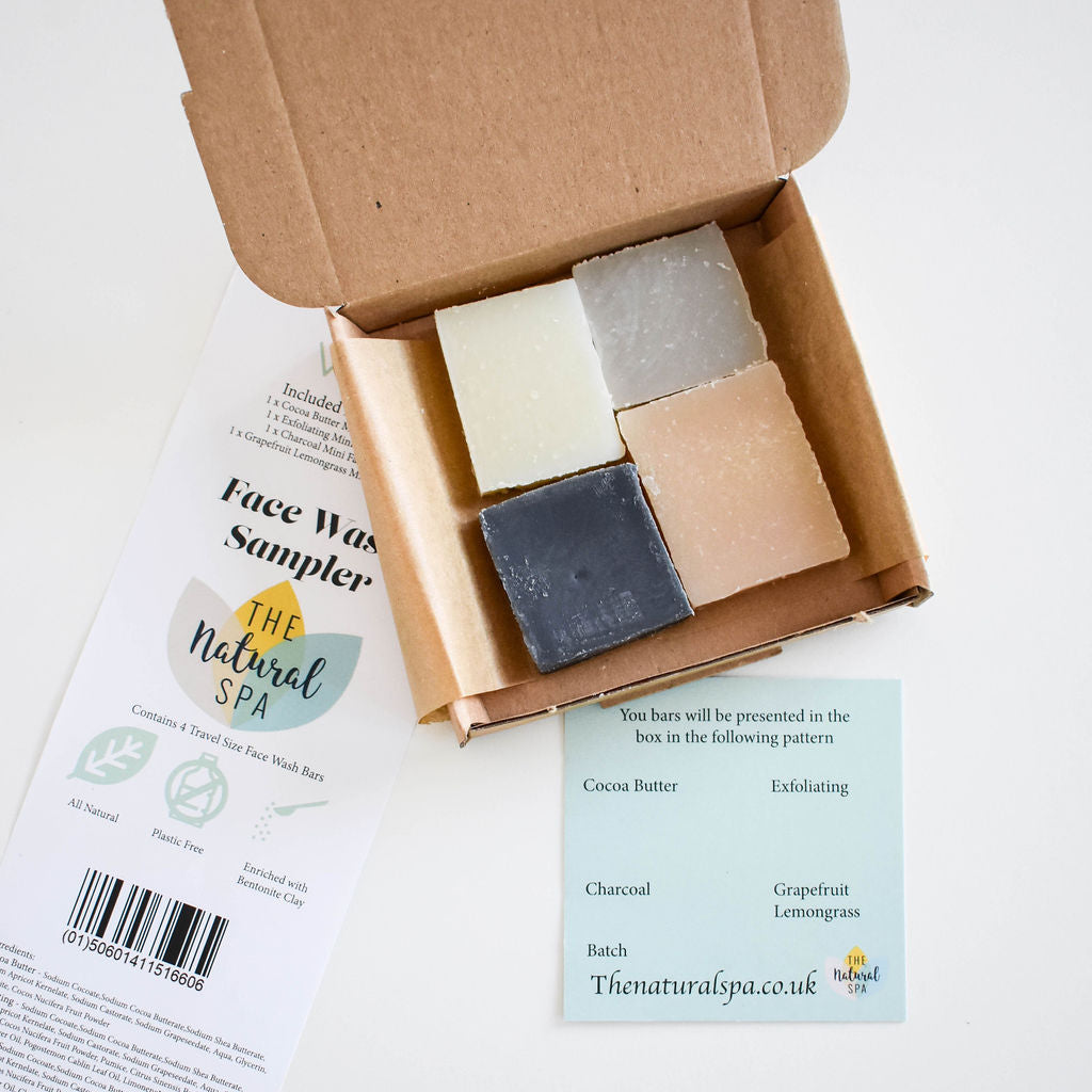 Face Wash Sample Pack | 4 x 15g Natural Facial Cleansing Bars | Vegan, Plastic-Free Skincare | Perfect Travel &amp; Trial Set