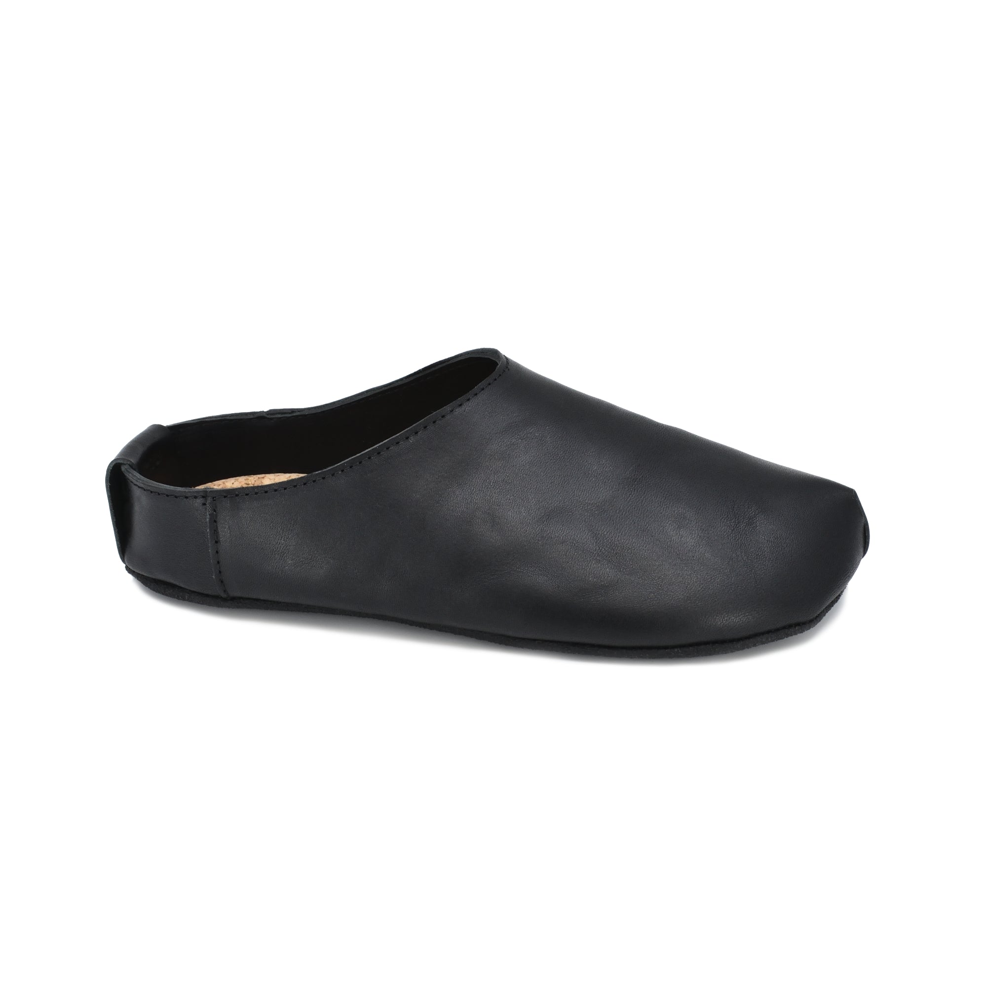 Black Leather Slippers for Lounging