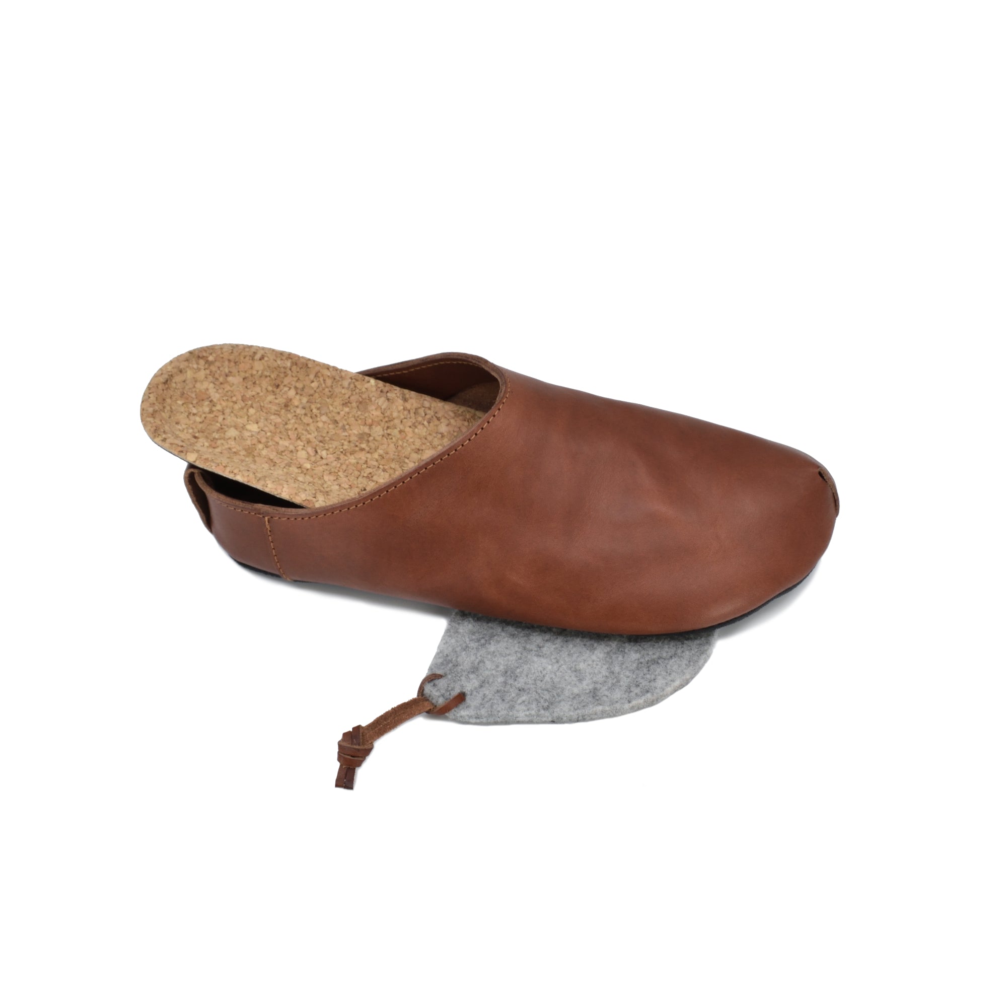 Brown Slippers with Leather Upper and Cork Footbed