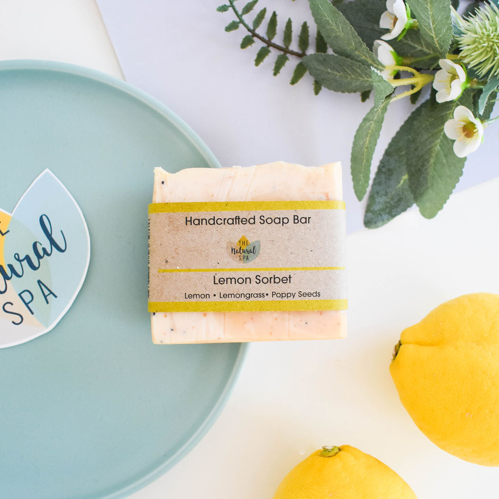 Lemon Sorbet Soap Bar | Lemon, Lemongrass &amp; Poppy Seed Natural Handcrafted Soap | Vegan, Plastic-Free Skincare | 3 Styles Available