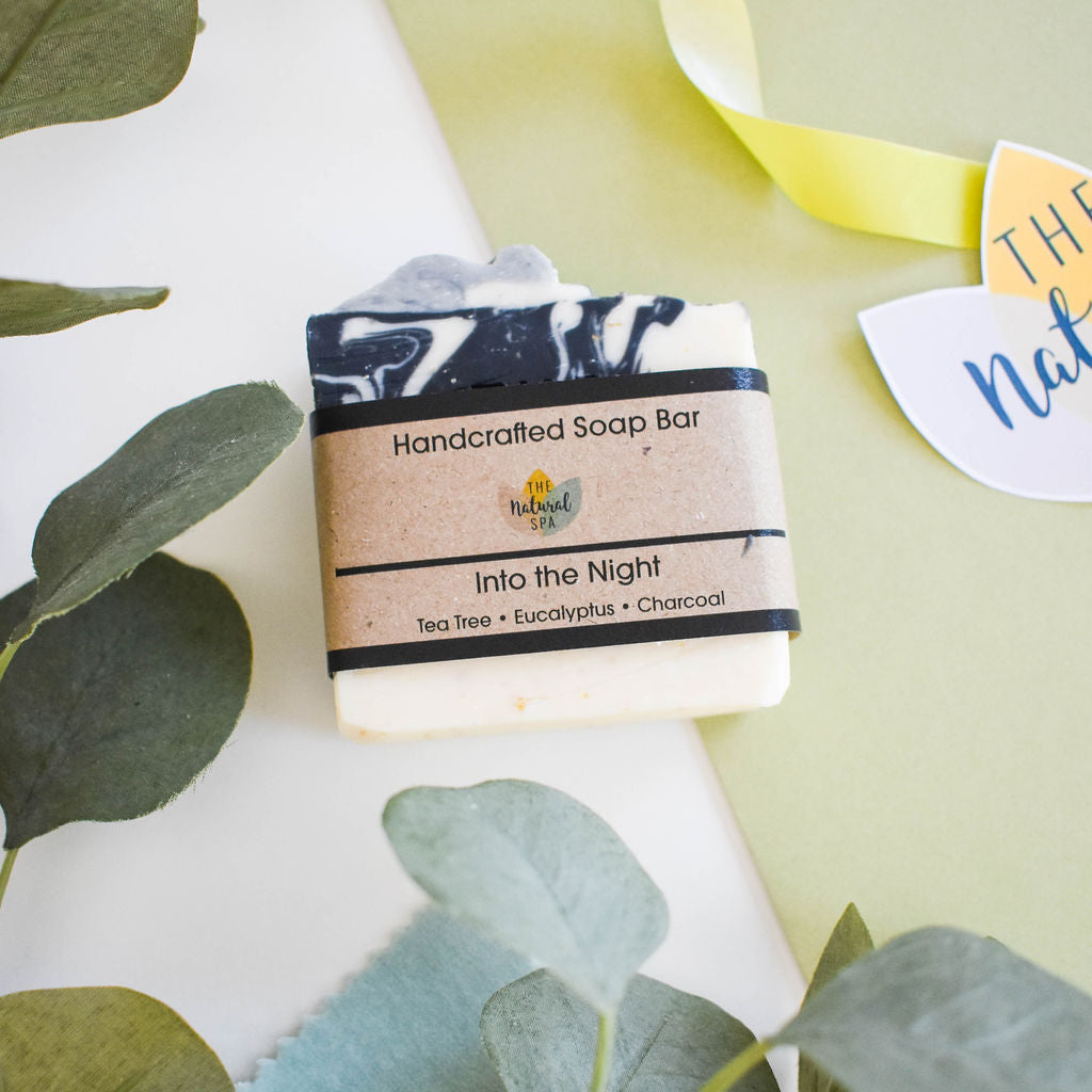 Into the Night Soap Bar | Tea Tree, Eucalyptus &amp; Charcoal Natural Handcrafted Soap | Vegan, Plastic-Free Skincare | 3 Styles Available