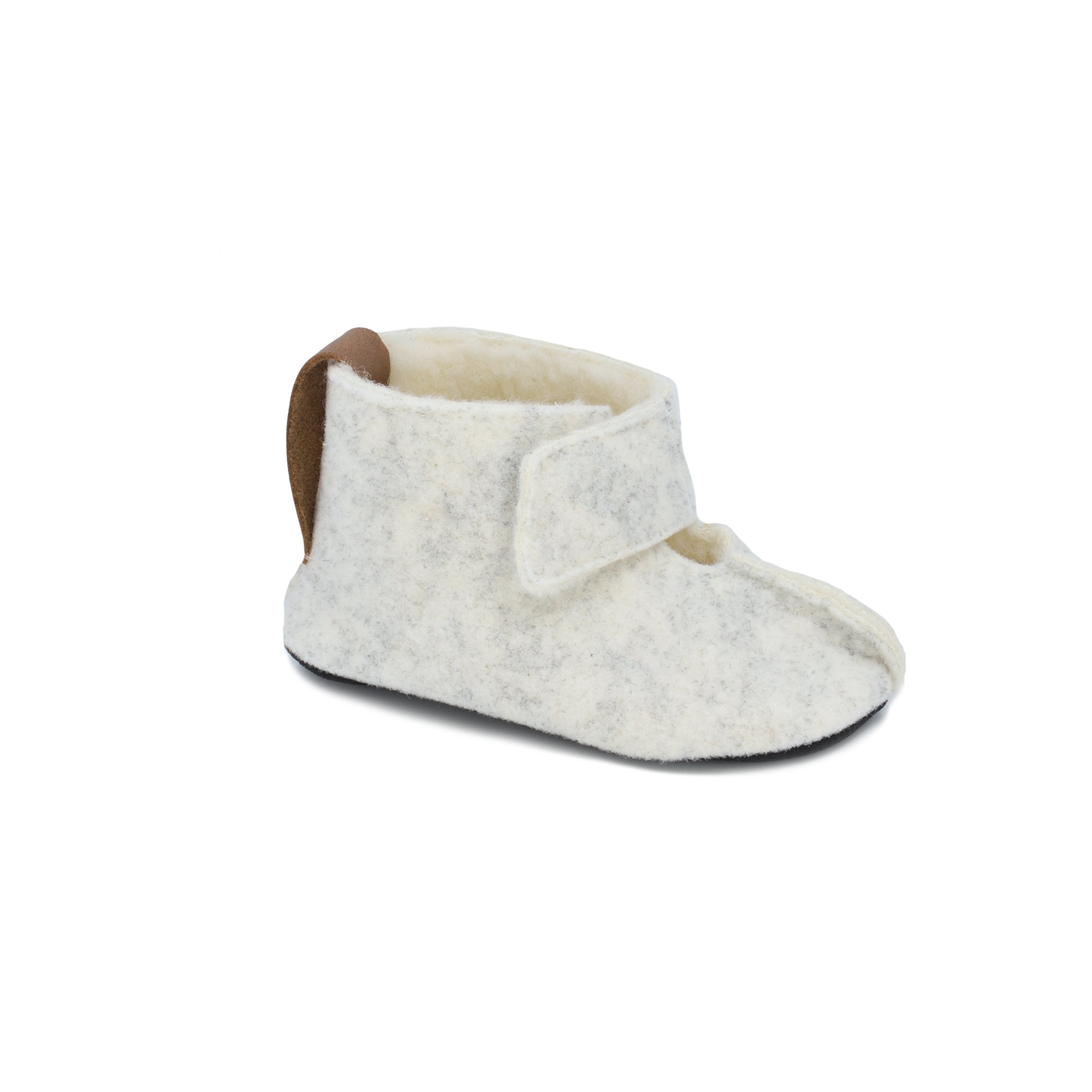 KAKU Kids&#39; Slippers with Sheep&#39;s Wool &amp; Felt - White