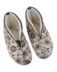 Natural Felt Wool Slippers with Floral Pattern