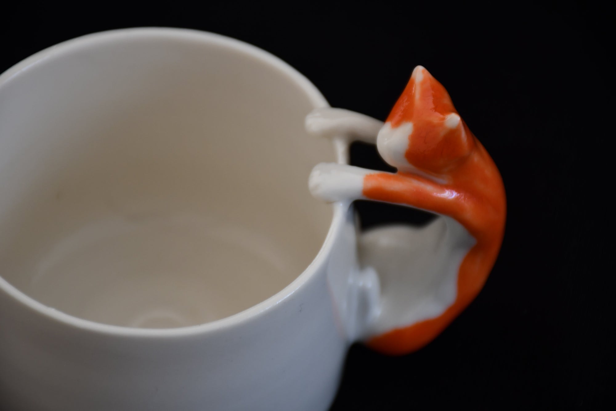 Orange Cat Cup with Resting Feline Handle