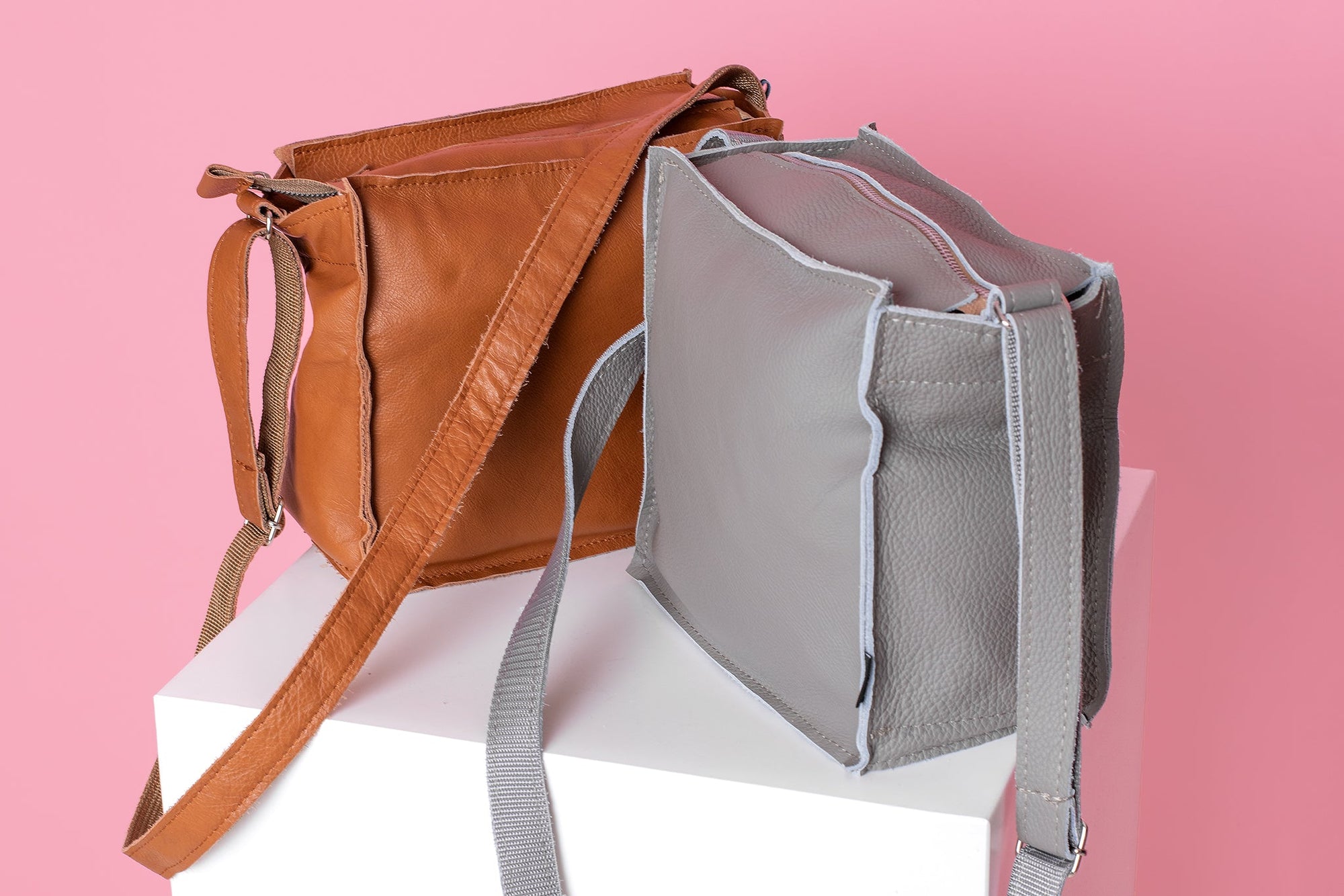 Light Grey Leather Shoulder Bag