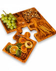 Olive Wood Puzzle Serving Set 4pc | Interlocking Jigsaw Charcuterie Board Tray