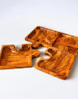 Olive Wood Puzzle Serving Set 4pc | Interlocking Jigsaw Charcuterie Board Tray