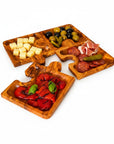Olive Wood Puzzle Serving Set 4pc | Interlocking Jigsaw Charcuterie Board Tray