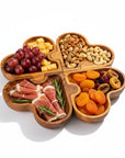 Olive Wood Puzzle Serving Set 4pc | Interlocking Clover Charcuterie Board Tray