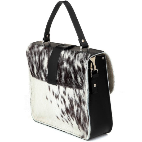 NEW Ivory Calf Hair Leather Top Handle Bag