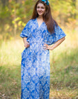 Dark Blue The Drop-Waist Style Caftan in Damask Pattern-1