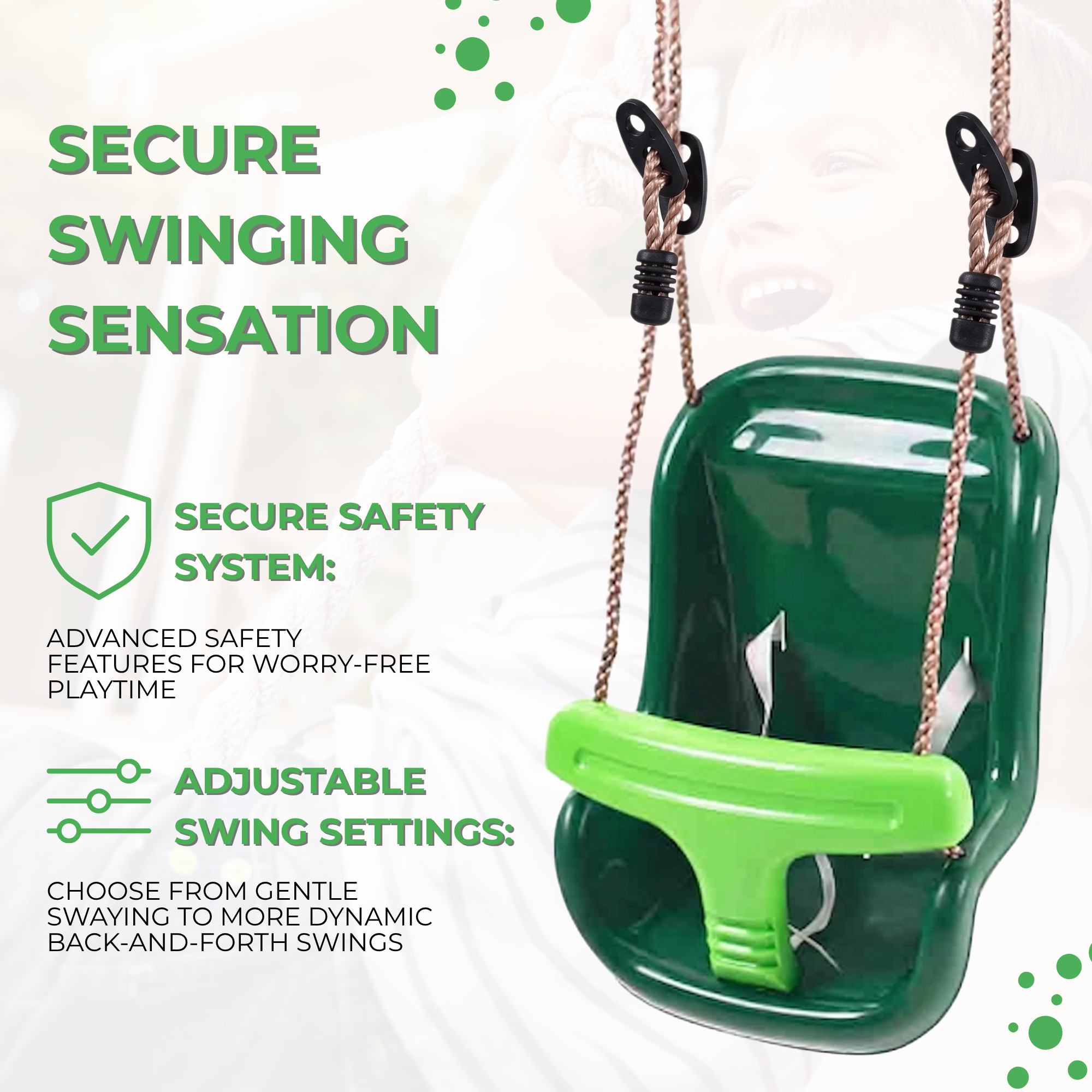 Baby Swing Seat - Green Deluxe - Safe &amp; Comfortable