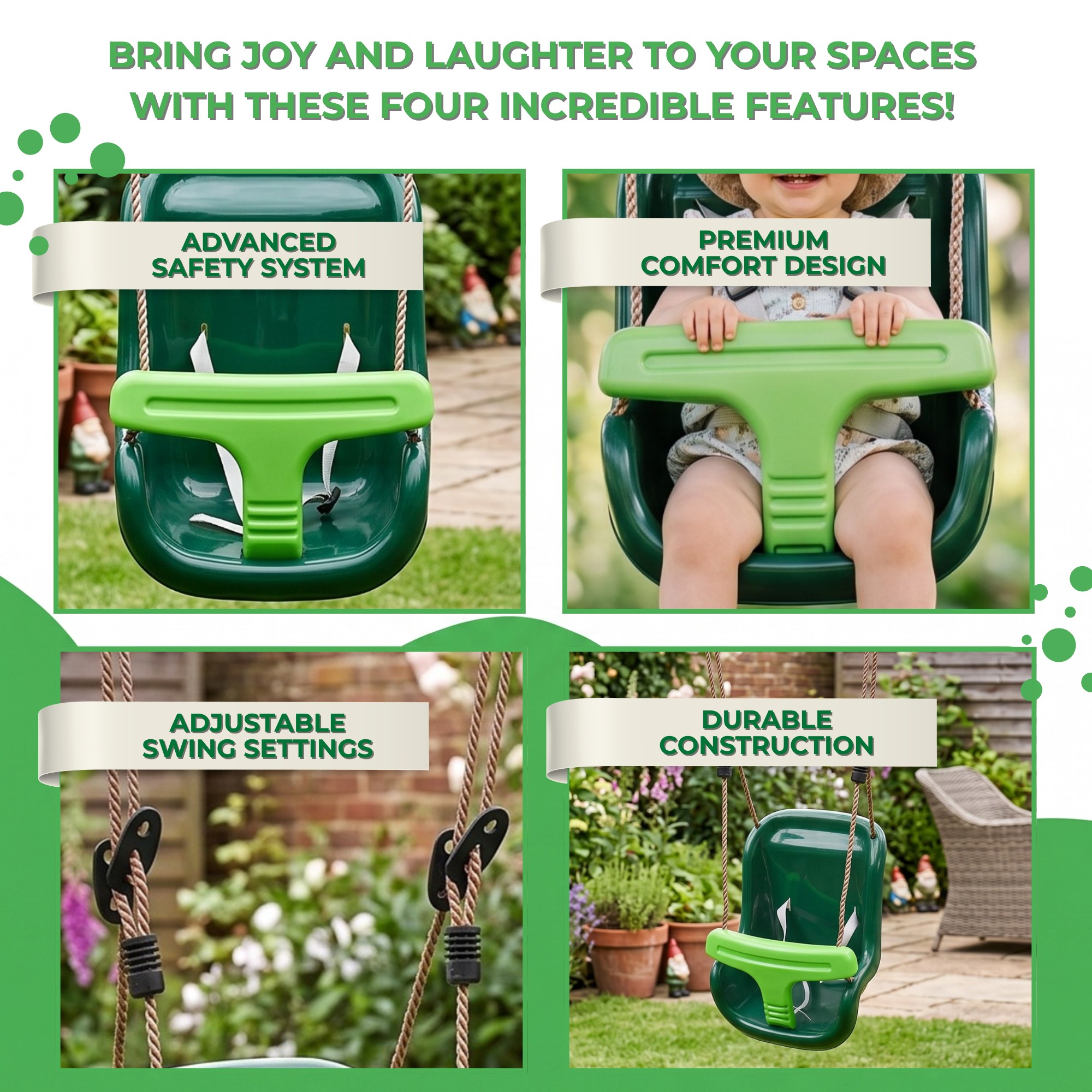 Baby Swing Seat - Green Deluxe - Safe &amp; Comfortable