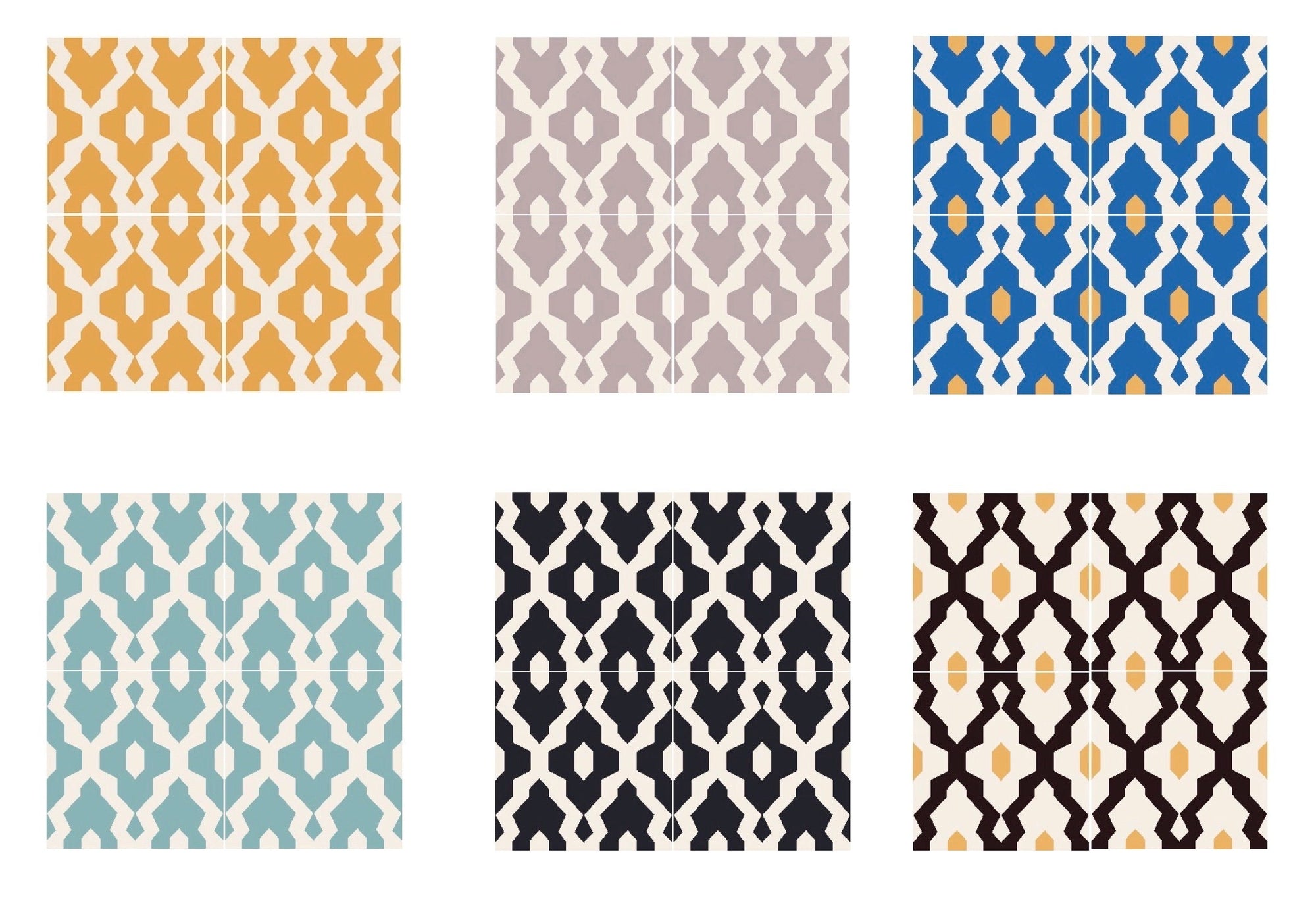 Luxury Moroccan cement tiles, blue yellow cream pattern, handcrafted SOUK design, premium floor and wall tiles, exotic interior decor by Maria Starling Design at brixbailey.com