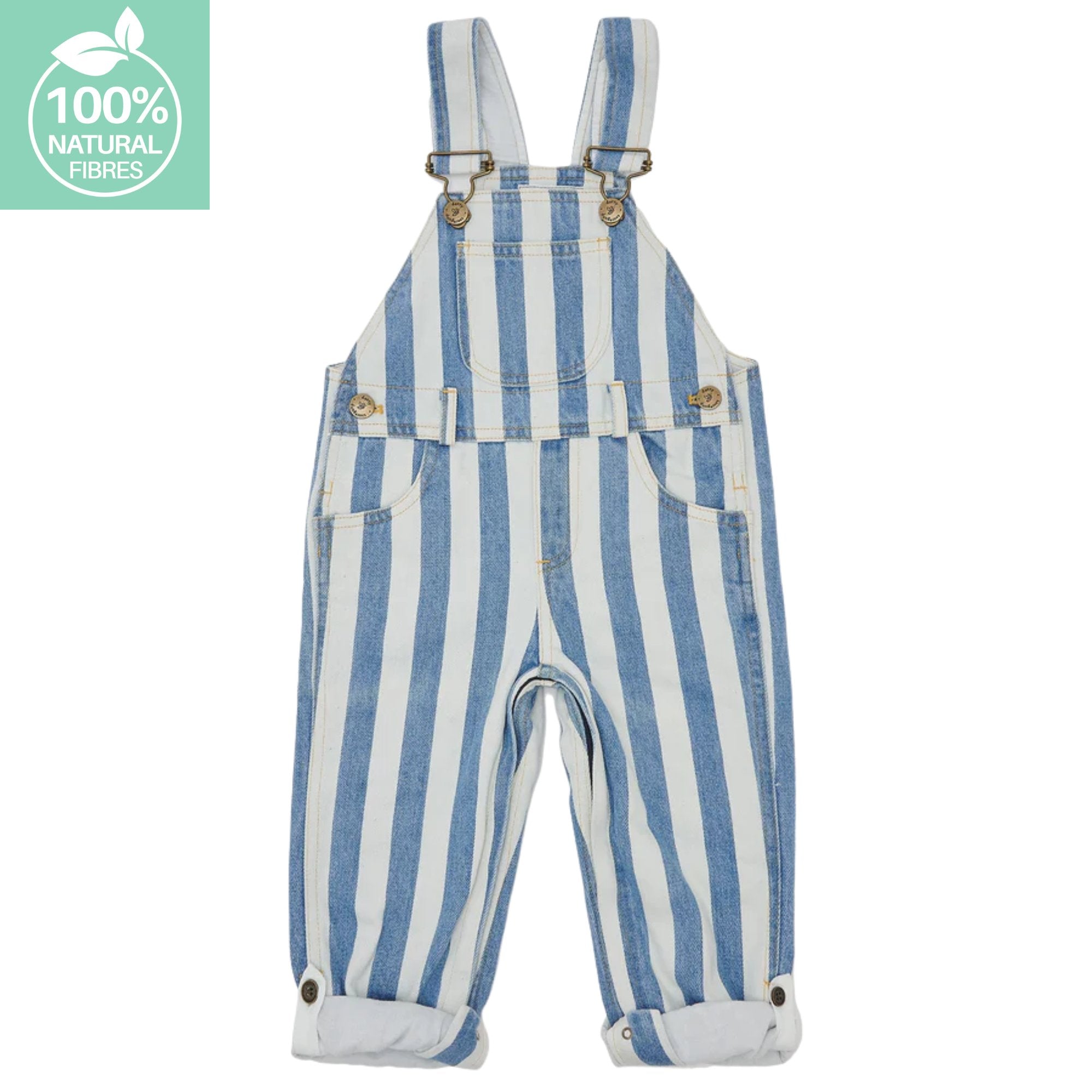 Classic Wide Stripe Denim Dungarees - Blue