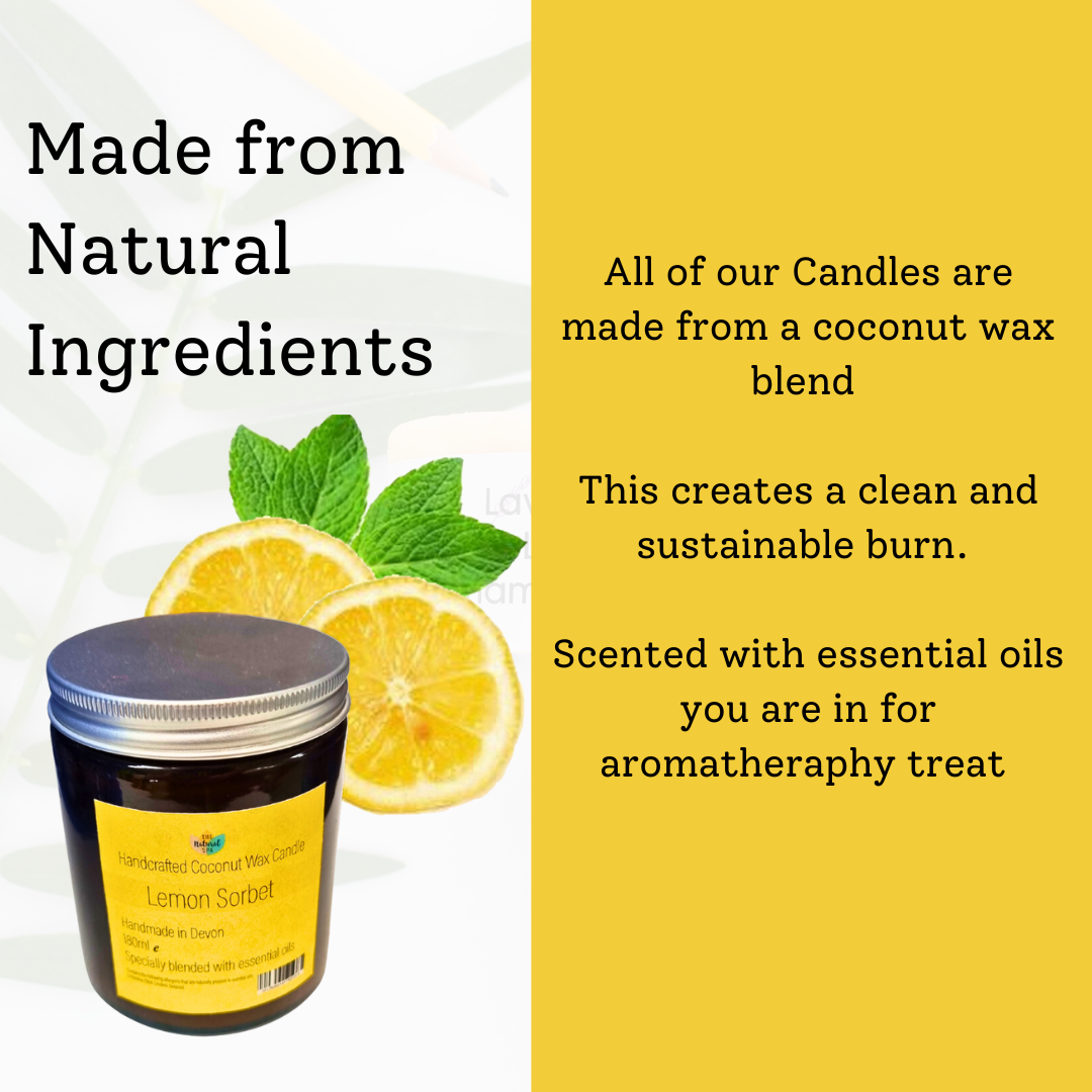 Lemon Sorbet Hand-Poured Coconut Wax Candle | Citrus &amp; Natural Aromatherapy | Vegan, Eco-Friendly Candle | 2 Size Options