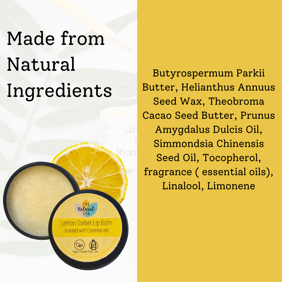 Lemon Sorbet Natural Lip Balm | Vegan, Hydrating &amp; Nourishing | Plastic-Free, Handmade Lip Care