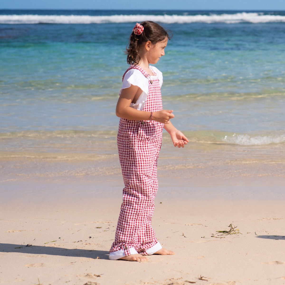 Maroon Check Seersucker Dungarees