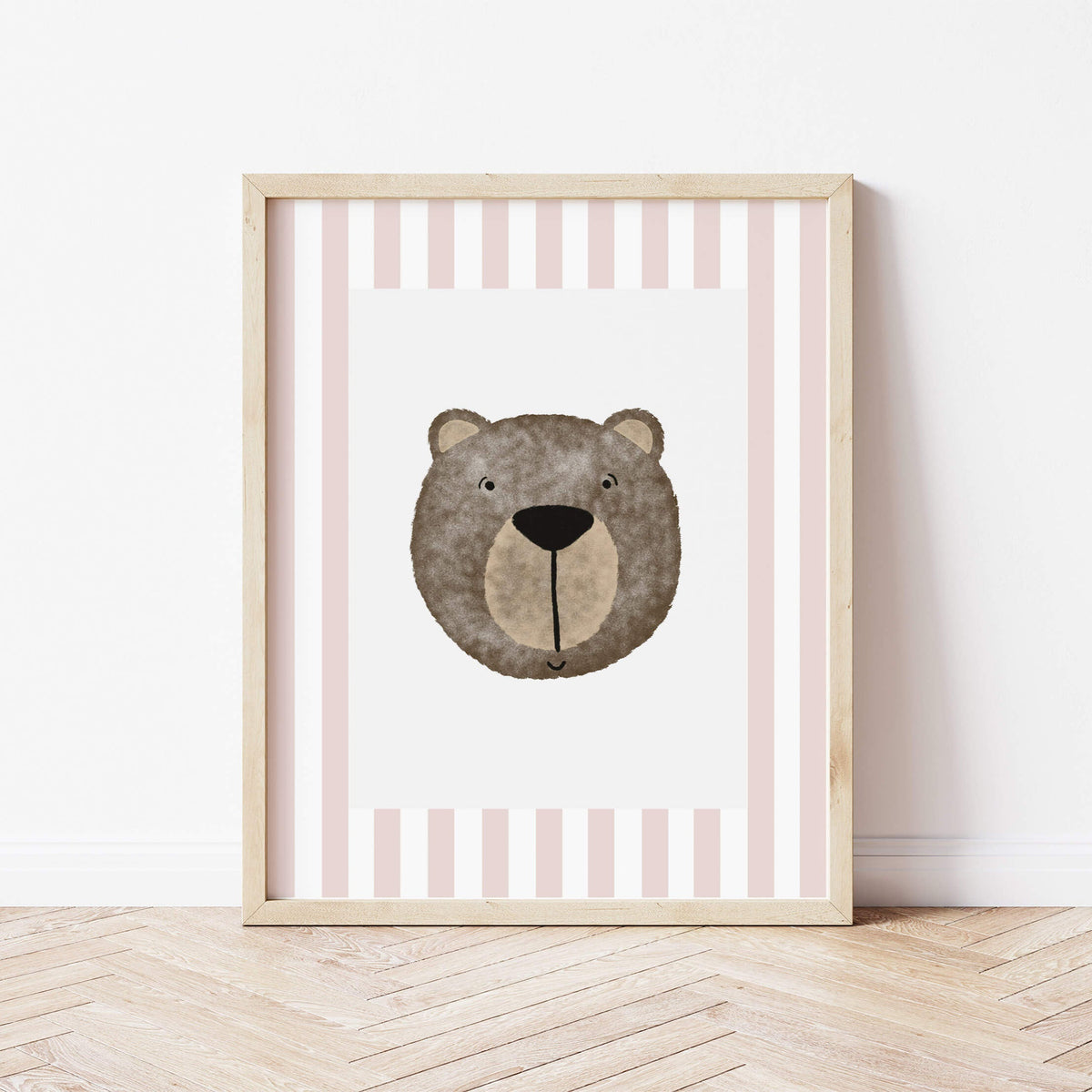 Bear Print - Dusky Pink Stripes