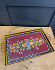 Red Metal Serving Tray / Painted Indian Charcuterie Cheese Antipasto Platter