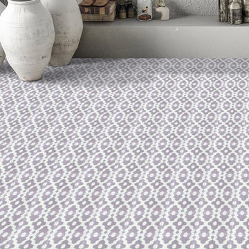 Luxury Moroccan cement tiles, vibrant souk mauve pattern, handcrafted premium bathroom and kitchen tiles by Maria Starling Design at brixbailey.com