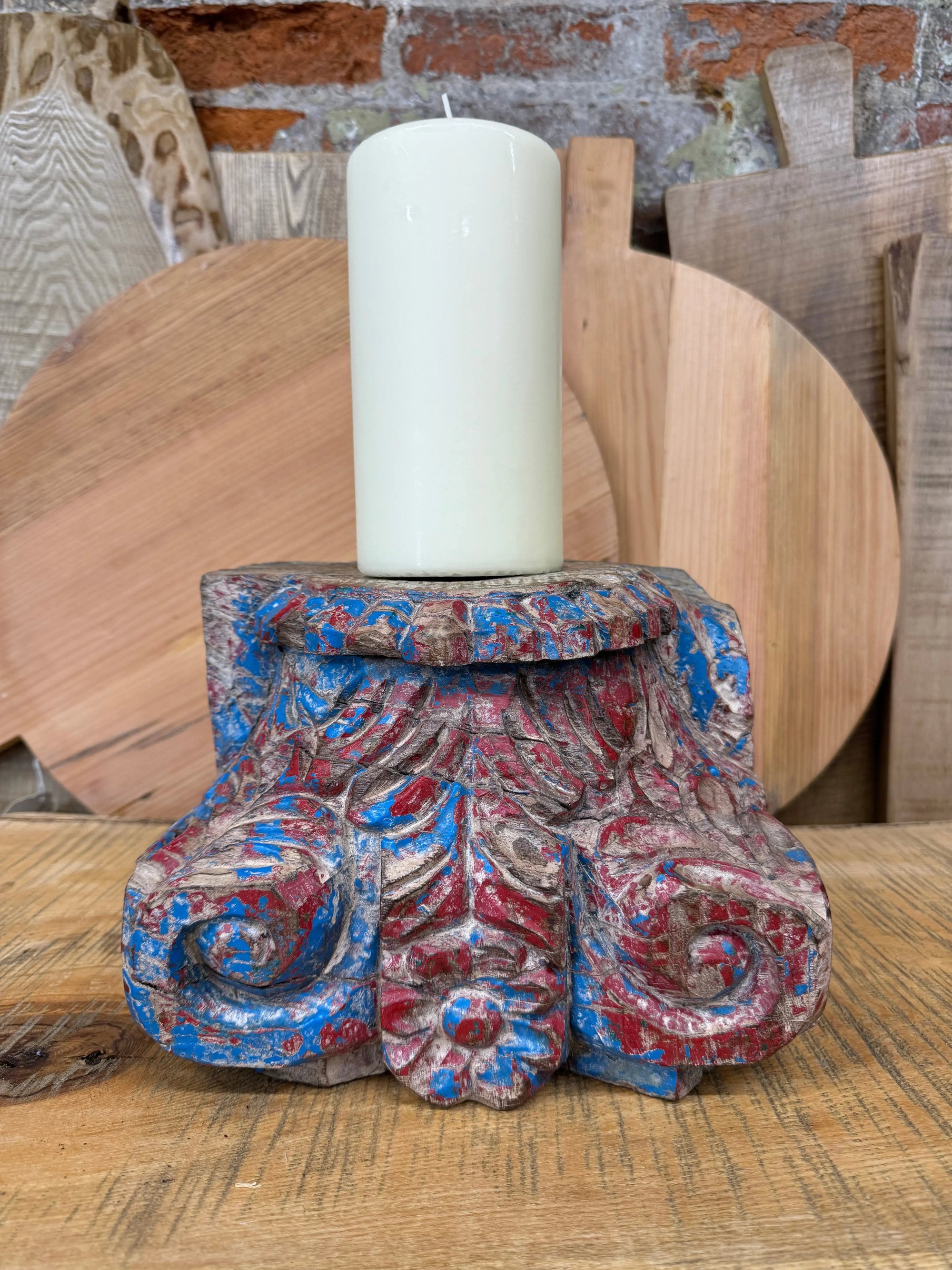 Rustic XL Church Candle Holder / Indian Pillar Base / Farmhouse Decor