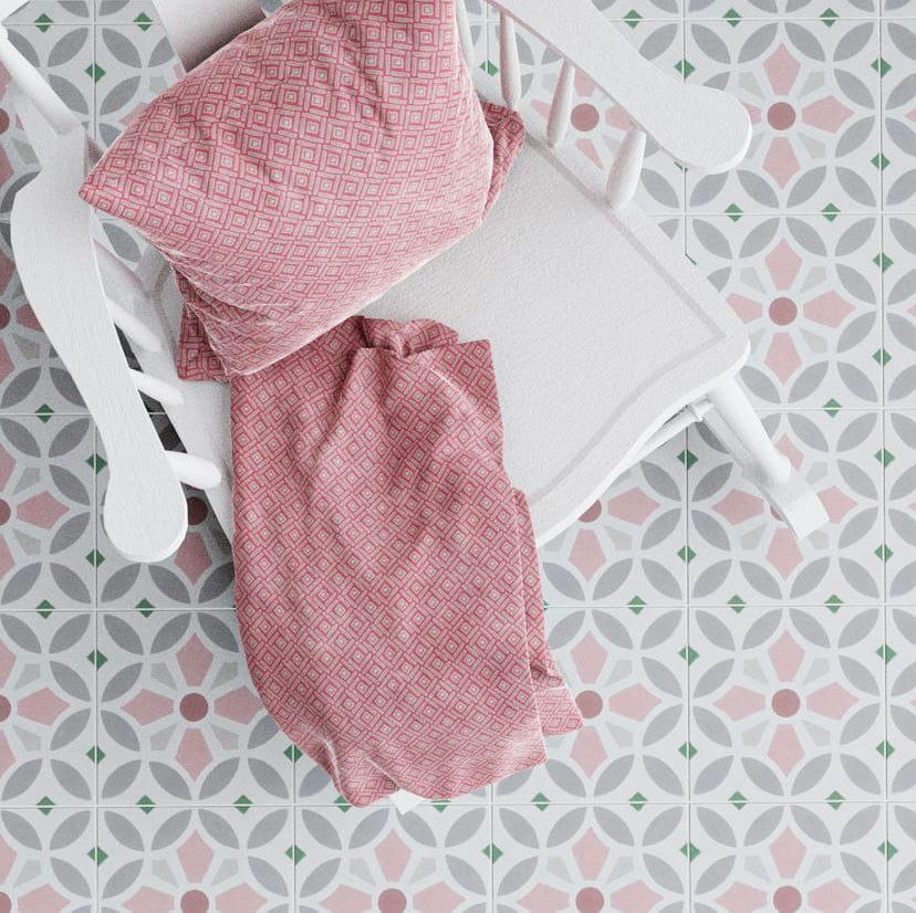 Luxury MAROQ cement floor tiles, turquoise and white Moroccan-inspired design, premium handcrafted tiles for walls and floors by Maria Starling Design at brixbailey.com