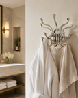 Metal Swivel Coat Rack | 5 Hook Wall Hanger | Solid Brass, Black or Chrome