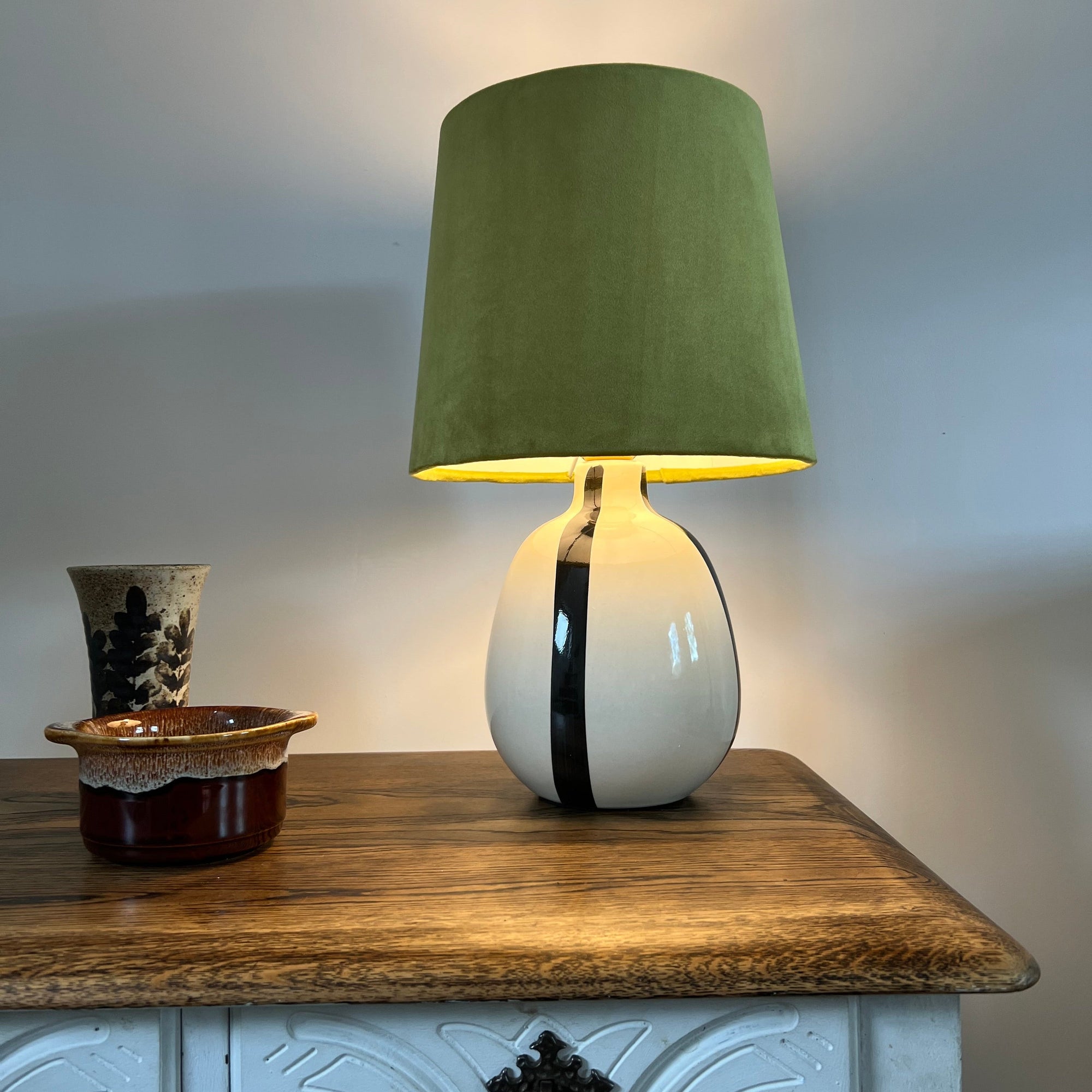 Olive Green Velvet Lampshade | French Drum Ceiling Light Shade | Bespoke Handmade Empire Lampshade