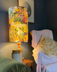 Mustard Flowers Velvet Lampshade | Extra Tall Cylinder Ceiling Light Shade | Bespoke Handmade UK