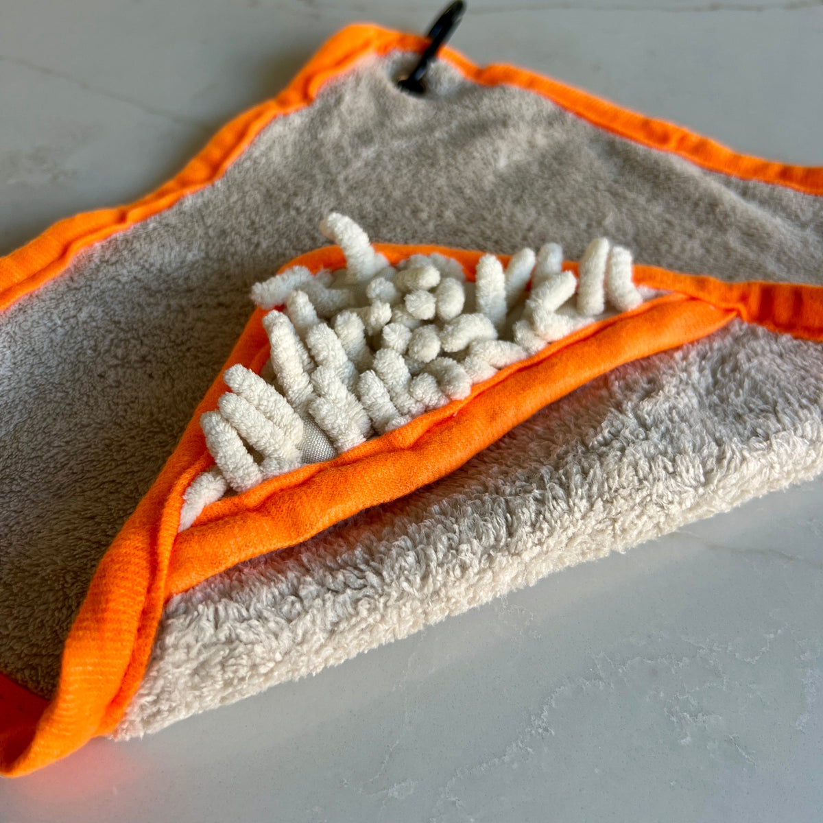 Mini Dog Towel + Clip, Beige &amp; Orange