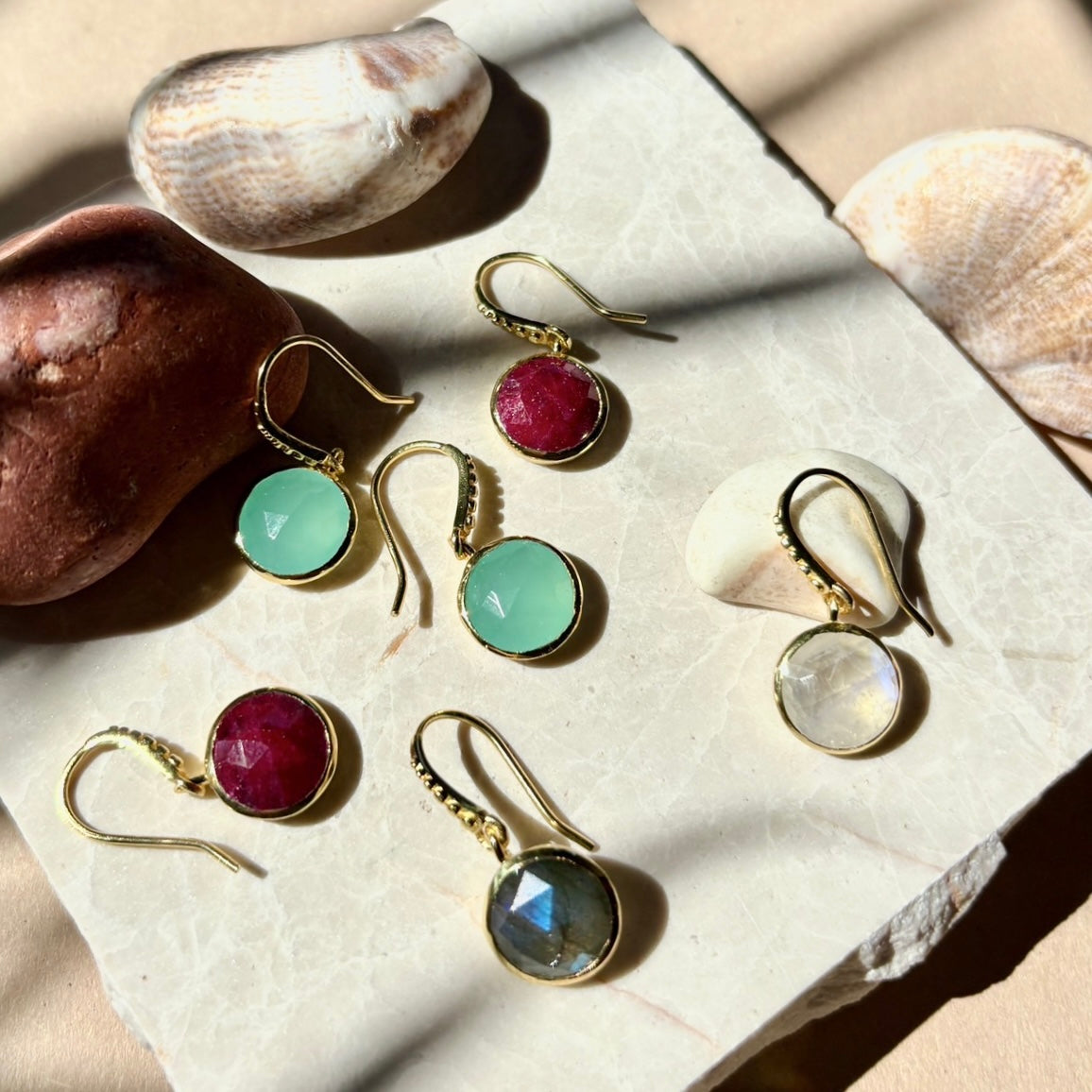 Charis Round Moonstone Drop Earrings