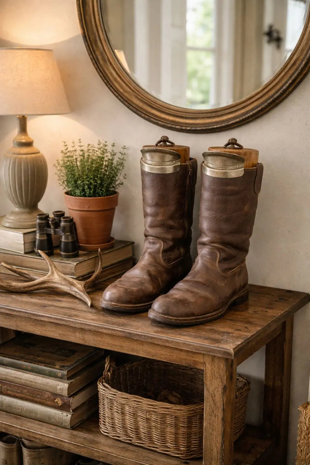 WWII Military Brown Leather Flying Army Boots with Boot Trees Jack Boots